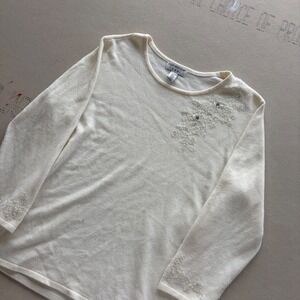 Y2K Covington Beaded Knit Sweater Cream XL